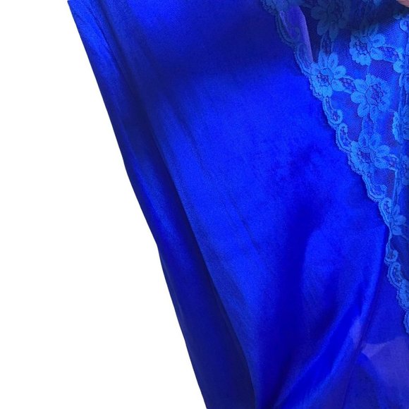 Vintage 70s Val Mode Blue Lace Full Length Spaghetti Strap Nightgown Medium - Picture 11 of 13
